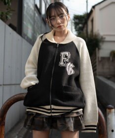 WEGO 【ユニセックス着用ITEM】グラフィックZIPニットブルゾン