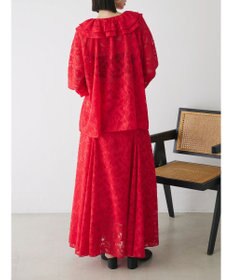 Green Parks シアージャガード花柄フリルブラウス