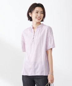 J.PRESS LADIES 【洗える】綿キュプラコードストライプ キーネック ブラウス