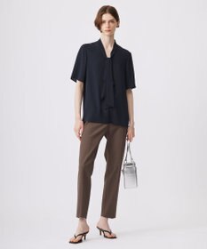 ICB L 【接触冷感・UVケア・速乾・洗える】BackSatinAmunzen 5分袖Vネックボウタイブラウス