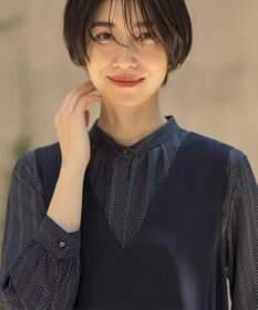 J.PRESS LADIES S 【洗える】ドットデシンプリント ボウタイ バンドカラー ブラウス
