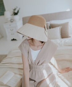 MOONBAT 【遮光100%/UPF50%＋/UVカット】洗えるバックリボン ブレードパラソルハット 手洗いOK/サイズ調整可能/吸水速乾/遮熱