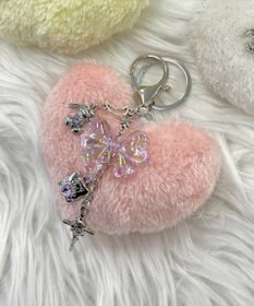 WEGO ファーハートビーズチャームキーホルダー