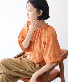 CRAFT STANDARD BOUTIQUE ストライプジャカードパフスリーブブラウス