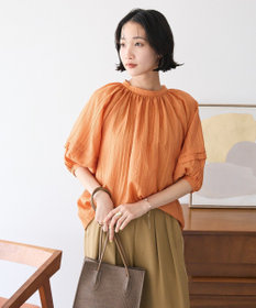 CRAFT STANDARD BOUTIQUE ストライプジャカードパフスリーブブラウス