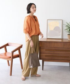 CRAFT STANDARD BOUTIQUE ストライプジャカードパフスリーブブラウス