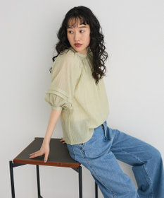 CRAFT STANDARD BOUTIQUE ストライプジャカードパフスリーブブラウス