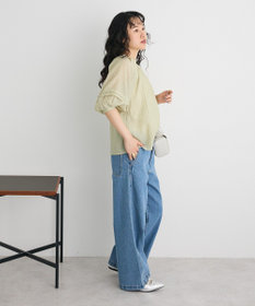 CRAFT STANDARD BOUTIQUE ストライプジャカードパフスリーブブラウス