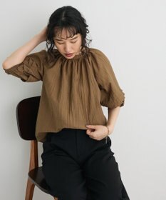 CRAFT STANDARD BOUTIQUE ストライプジャカードパフスリーブブラウス
