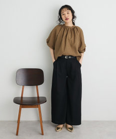 CRAFT STANDARD BOUTIQUE ストライプジャカードパフスリーブブラウス