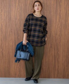 23区 L 【Lサイズ限定】ブラッシュド ビエラチェック ノーカラーブラウス