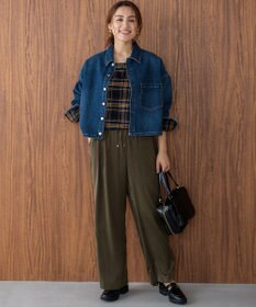 23区 L 【Lサイズ限定】ブラッシュド ビエラチェック ノーカラーブラウス