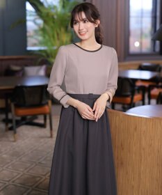 Tiaclasse L 【洗える】バックルベルト付き配色フレアワンピース