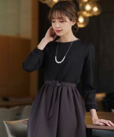 Tiaclasse L 【洗える】バックルベルト付き配色フレアワンピース