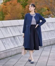 Tiaclasse L 【洗える】バックルベルト付き配色フレアワンピース