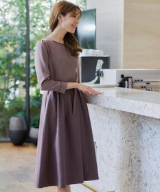 Tiaclasse L 【洗える】バックルベルト付き配色フレアワンピース