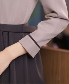 Tiaclasse L 【洗える】バックルベルト付き配色フレアワンピース