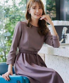 Tiaclasse L 【洗える】バックルベルト付き配色フレアワンピース