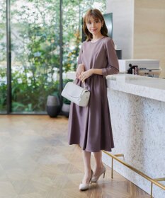 Tiaclasse L 【洗える】バックルベルト付き配色フレアワンピース