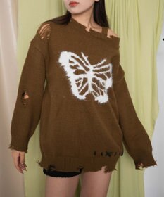 WEGO バタフライダメージワンショルダーニット