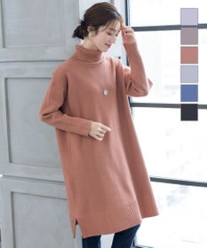 Tiaclasse 【洗える】華のあるニットタートルワンピース