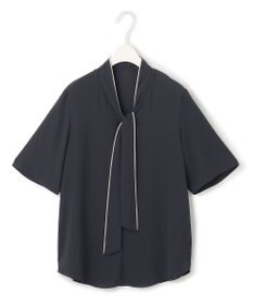 ICB L 【人気のため新色追加・接触冷感・UVケア・洗える】BackSatinAmunzen 5分袖配色ボウタイブラウス