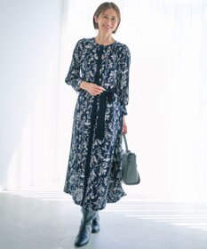 自由区 L 【17号サイズまで展開・WEB&一部店舗限定・新色追加・定番人気・着用動画あり】ハーバルフロープリント8分袖 ワンピース