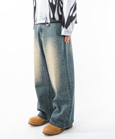 WEGO 【ユニセックス着用ITEM】スーパーバギーラインストーンデニムパンツ