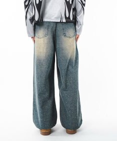 WEGO 【ユニセックス着用ITEM】スーパーバギーラインストーンデニムパンツ