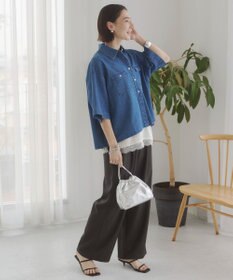 WEGO 【ANGIE VINTAGE】オーバーサイズデニム半袖シャツ