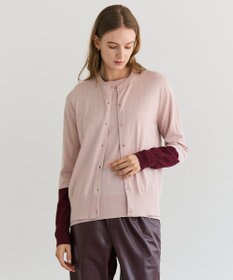 BEIGE， CHLOR / ウールシルク配色クルーネックカーディガン