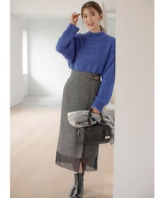 ANY SIS シアーコンビヘリンボーン スカート