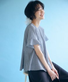 組曲 サッカーギンガムチェック ペプラムブラウス オフ×ブラック系3