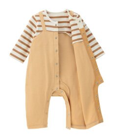 MIKI HOUSE HOT BISCUITS 【70-80cm】 ボーダー柄 重ね着風  カバーオール