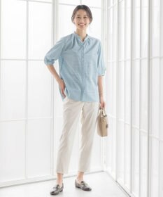 J.PRESS LADIES S 【洗える】アセVis ギンガム フリル襟 ブラウス