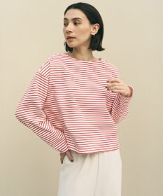 UNFILO ドライタッチリブ バックZIP ボーダートップス オフ×レッド