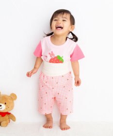 【80-120cm】 イチゴ柄 腹巻付き半袖パジャマ, ピンク, 80cm