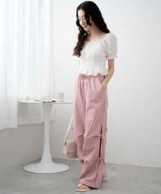 WEGO 【ウエストゴム】サイドリボンパラシュートパンツ
