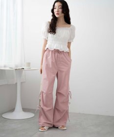 WEGO 【ウエストゴム】サイドリボンパラシュートパンツ