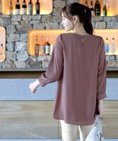 Tiaclasse L 【新色追加・洗える】裏起毛ジョーゼット胸元タックチュニックブラウス