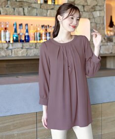 Tiaclasse L 【新色追加・洗える】裏起毛ジョーゼット胸元タックチュニックブラウス