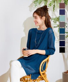 Tiaclasse 【洗える】体型カバーも叶う透け柄編みニットチュニックアンサンブル（2点セット）