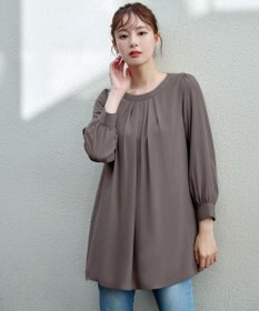 Tiaclasse L 【新色追加・洗える】裏起毛ジョーゼット胸元タックチュニックブラウス