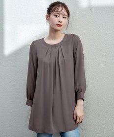 Tiaclasse L 【新色追加・洗える】裏起毛ジョーゼット胸元タックチュニックブラウス