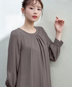 Tiaclasse L 【新色追加・洗える】裏起毛ジョーゼット胸元タックチュニックブラウス