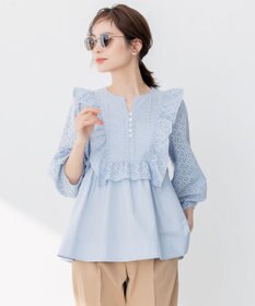 組曲 【WEB限定色あり】レースコンビシャーティング ブラウス