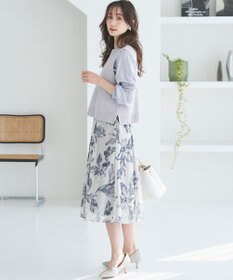 ANY SIS L 【洗える】メッシュフラワープリント スカート