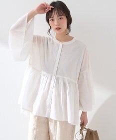 earth music&ecology コットンボイルギャザーシャツ