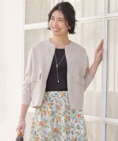 J.PRESS LADIES L LINEN COTTON BLEND ニット ブルゾン ベージュ系