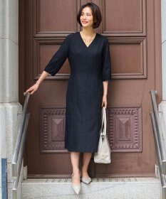 自由区 【接触冷感・速乾・UVケア・撥水・防シワ・XSサイズあり】リネンライクツィルVネック ワンピース